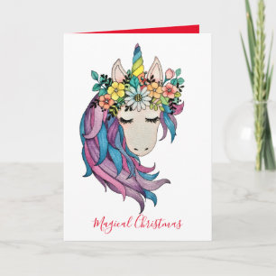 Unicorn With Wild Flowers In Watercolor Card