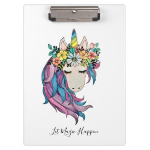 Unicorn With Wildflowers In Watercolor Clipboard