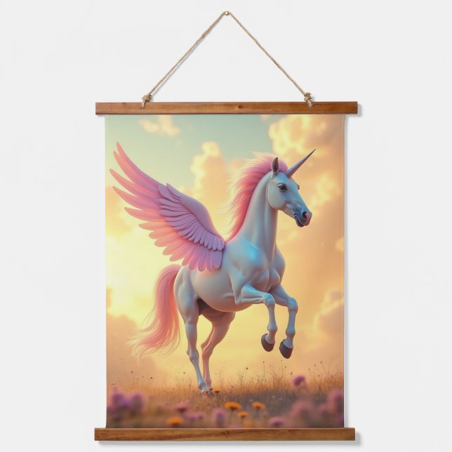 unicorn Wood Topped Wall Tapestry One Panel (Front)