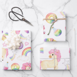 Unicorn Wrapping Paper Flat Sheet Set of 3