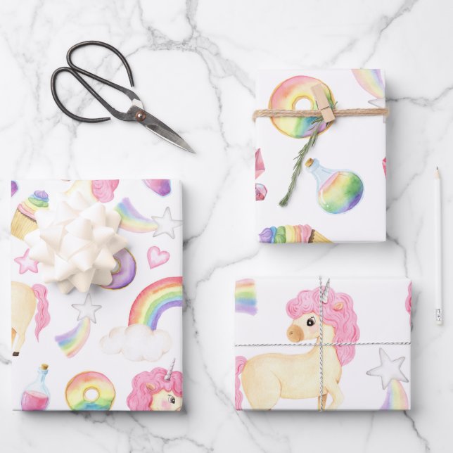 Unicorn Wrapping Paper Flat Sheet Set of 3 (Front)
