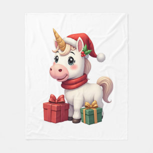 Unicorn Xmas Decoration Santa Unicorn Christmas T- Fleece Blanket