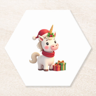 Unicorn Xmas Decoration Santa Unicorn Christmas T- Paper Coaster