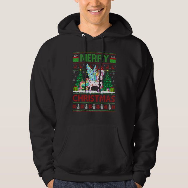 Unicorn   Xmas Tree Lights Ugly Santa Unicorn Chri Hoodie (Front)