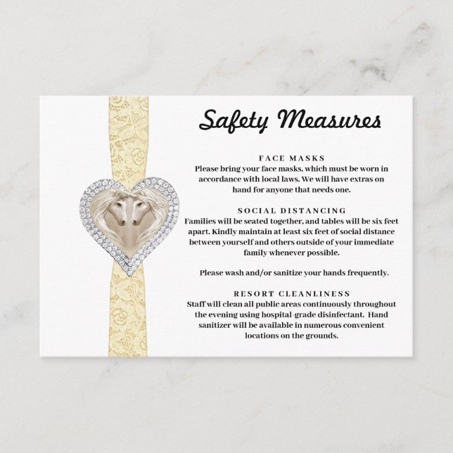 Unicorn Yellow Lace Safety Measures Enclosure Card (Front)