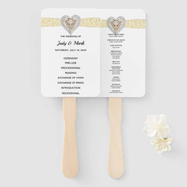 Unicorn Yellow Lace Wedding Program Fans (Front and Back)