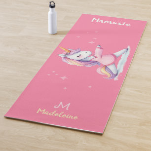Unicorn Yoga Pose Pink Blush Cute Name Monogram Mat