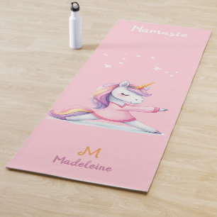 Unicorn Yoga Pose Pink Fun Namaste Name Monogram Mat