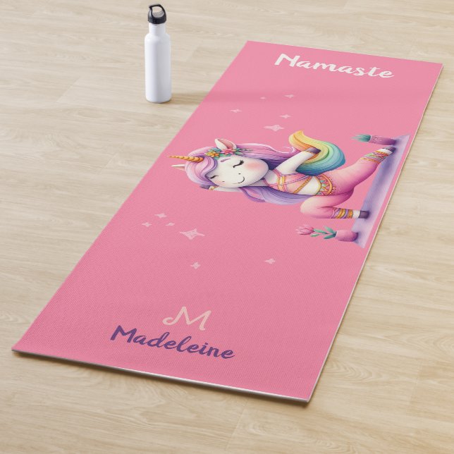 Unicorn Yoga Pose Yogi Pink Cute Name Monogram Yoga Mat (In Situ)