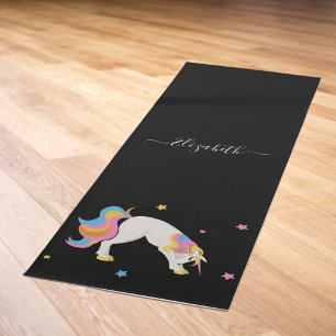 Unicorn yoga poses cute fun name black mat