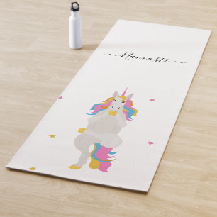 Unicorn yoga poses cute fun white namaste mat