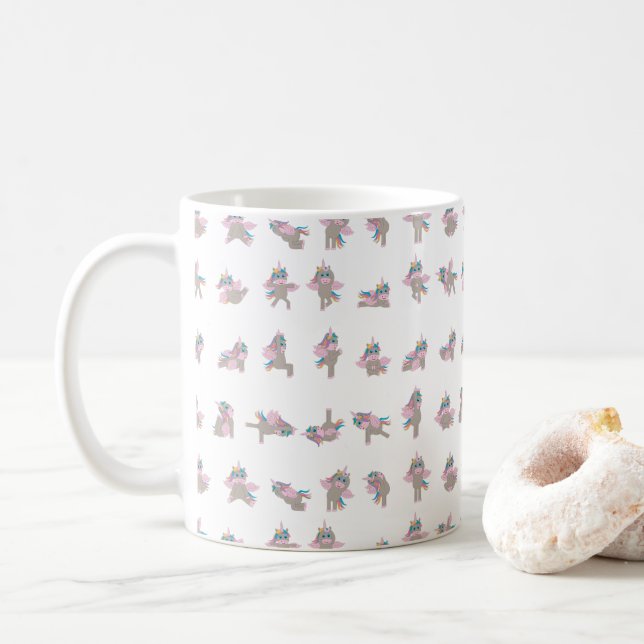 Unicorn Yoga Poses Pattern Design Coffee Mug (With Donut)