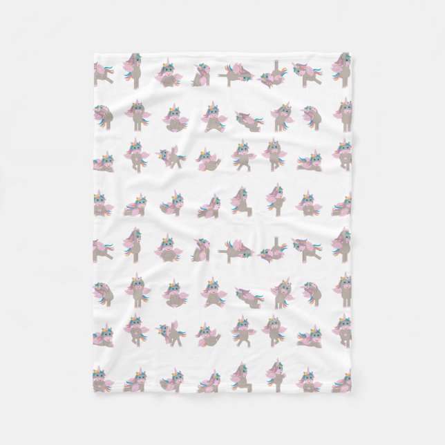 Unicorn Yoga Poses Pattern Design Fleece Blanket (Front)