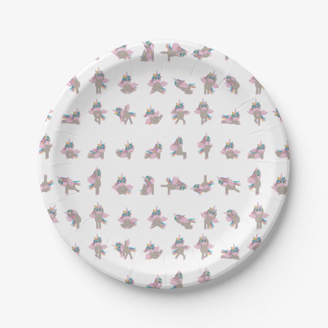 Unicorn Yoga Poses Pattern Design Paper Plate (Front)
