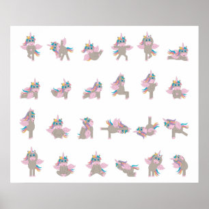 Unicorn Yoga Poses Pattern Design Poster