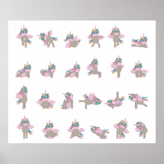 Unicorn Yoga Poses Pattern Design Poster (Front)