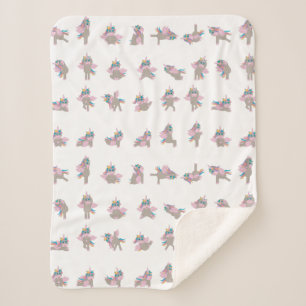 Unicorn Yoga Poses Pattern Design Sherpa Blanket