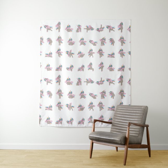 Unicorn Yoga Poses Pattern Design Tapestry (In Situ)