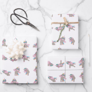 Unicorn Yoga Poses Pattern Design Wrapping Paper Sheet