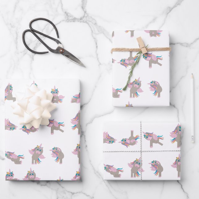 Unicorn Yoga Poses Pattern Design Wrapping Paper Sheet (Front)