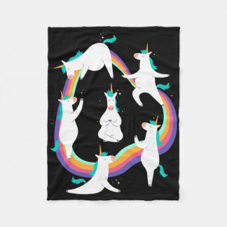 Unicorn Yoga Sun Salutation Poses Rainbow Meme  Fleece Blanket