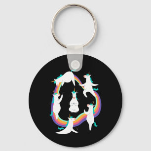 Unicorn Yoga Sun Salutation Poses Rainbow Meme Keychain