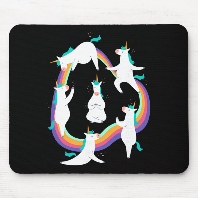 Unicorn Yoga Sun Salutation Poses Rainbow Meme  Mouse Pad (Front)