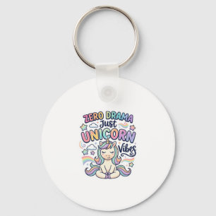Unicorn Zero Drama Just Unicorn Vibes Bold Typogra Keychain