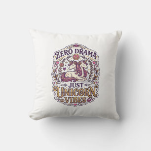 Unicorn Zero Drama Just Unicorn Vibes Stylish Whit Throw Pillow