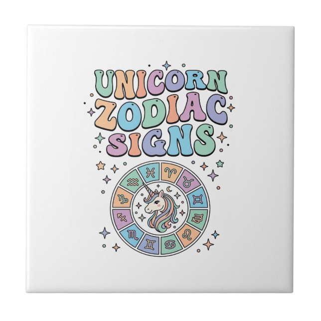 Unicorn Zodiac Signs Kawaii Vector Design_1 Tile (Front)