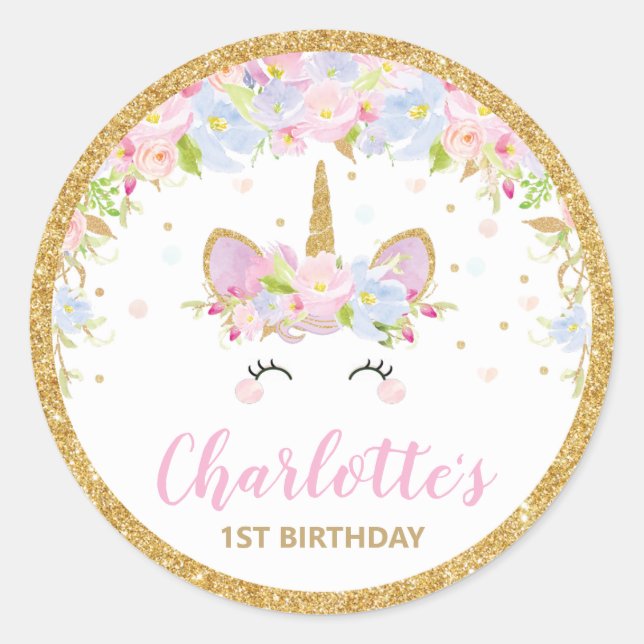 Unicorne 1er anniversaire Merci Favor Sticker Étiq (Devant)