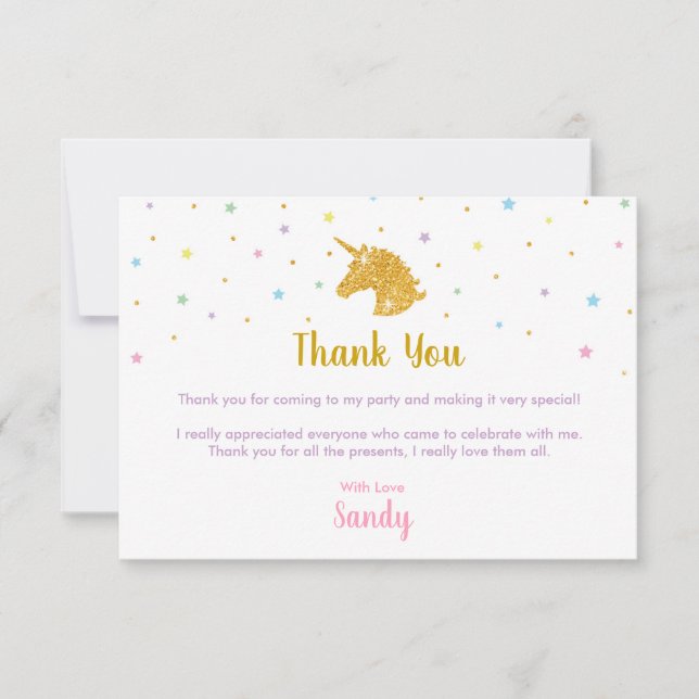 Unicorne Anniversaire Carte de remerciements (Devant)