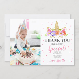 Unicorne Anniversaire Carte de remerciements rose