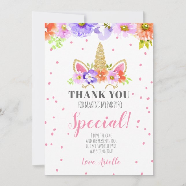Unicorne Anniversaire Carte de remerciements rose (Devant)