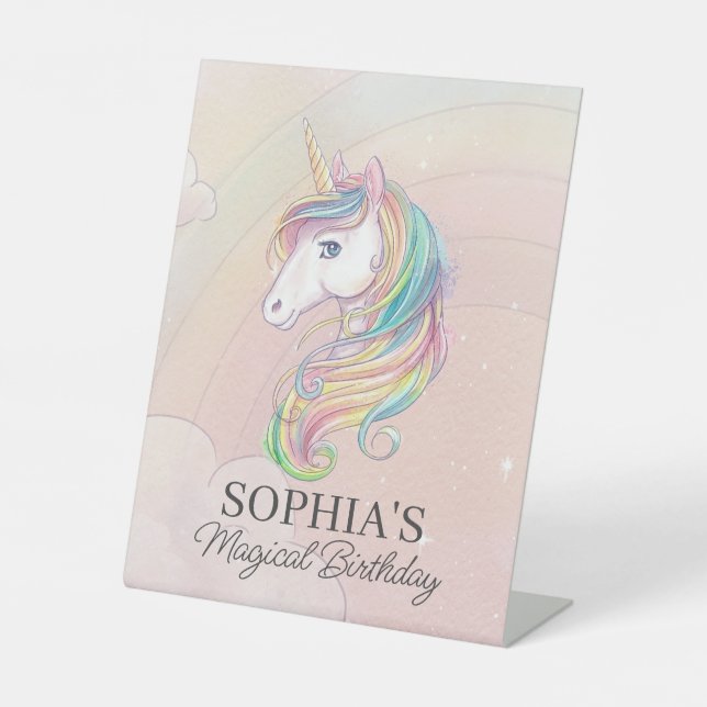 Unicorne anniversaire fête arc-en-ciel signe (Recto)