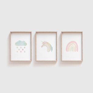 Unicorne, arc-en-ciel, nuage pastel ensemble 3 imp