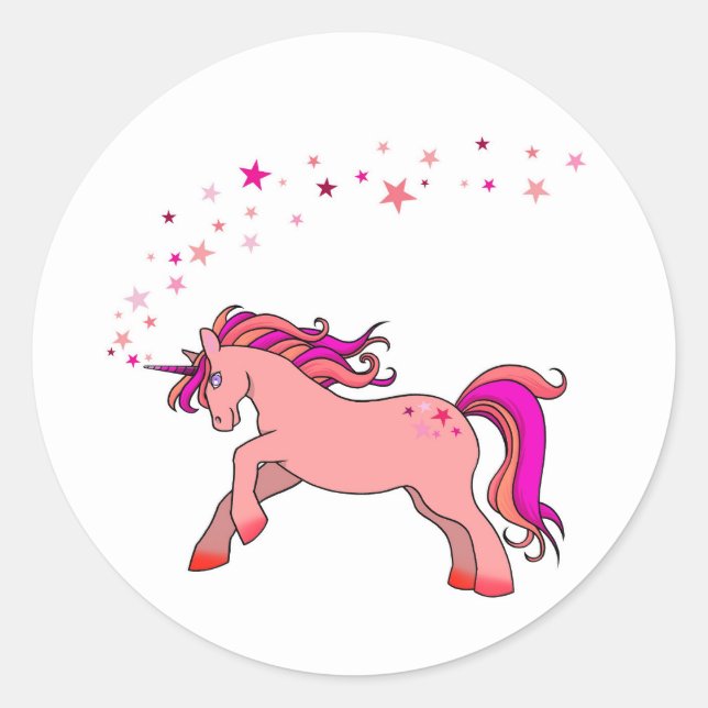 Unicorne Avec Étoiles Sticker Rond (Devant)