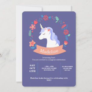 Unicorne avec Fleurs Invitation