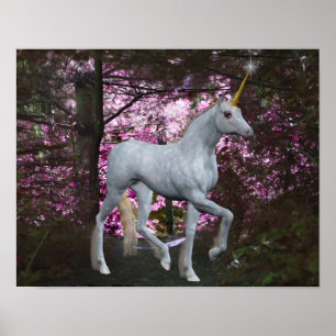 Unicorne Blanche En Imaginaire Forêt Poster Cheval