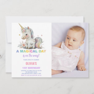 Unicorne blanche Invitations d'anniversaire avec p