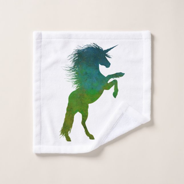 Unicorne bleue et verte (Gant de toilette)
