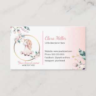 Unicorne boho carte de visite aquarelle rose turqu