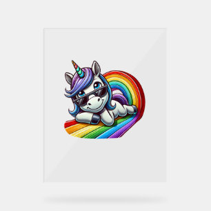 Unicorne cool avec lunettes de soleil sur Rainbow 