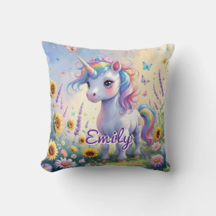 Unicorne dans Flower Garden Editable Carré Coussin