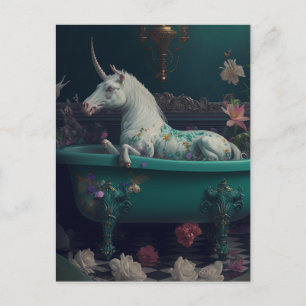 Unicorne dans la carte postale baignoire