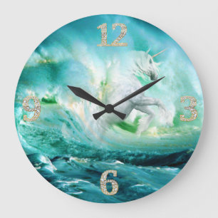 Unicorne dans Ocean Waves Wall Horloge