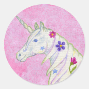 Unicorne de fleurs sur autocollant rose