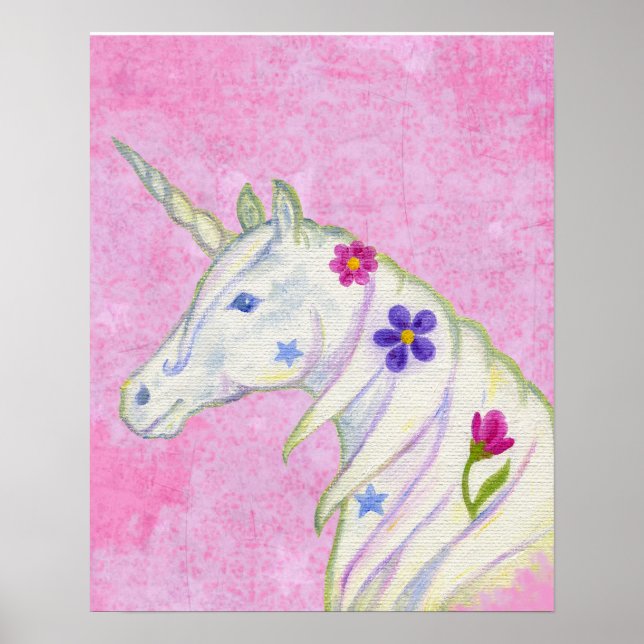 Unicorne de fleurs sur impression d'art rose (Devant)