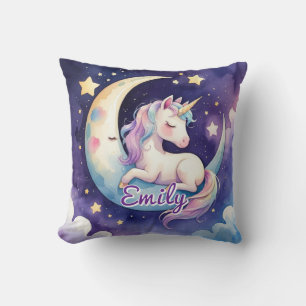 Unicorne dormant sur la lune Coussin de nom modifi