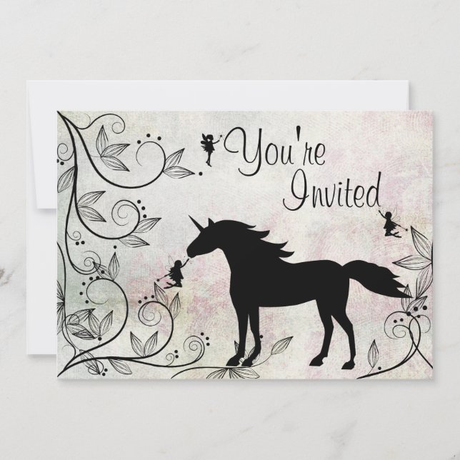 Unicorne et fées Invitation magique d'anniversaire (Devant)